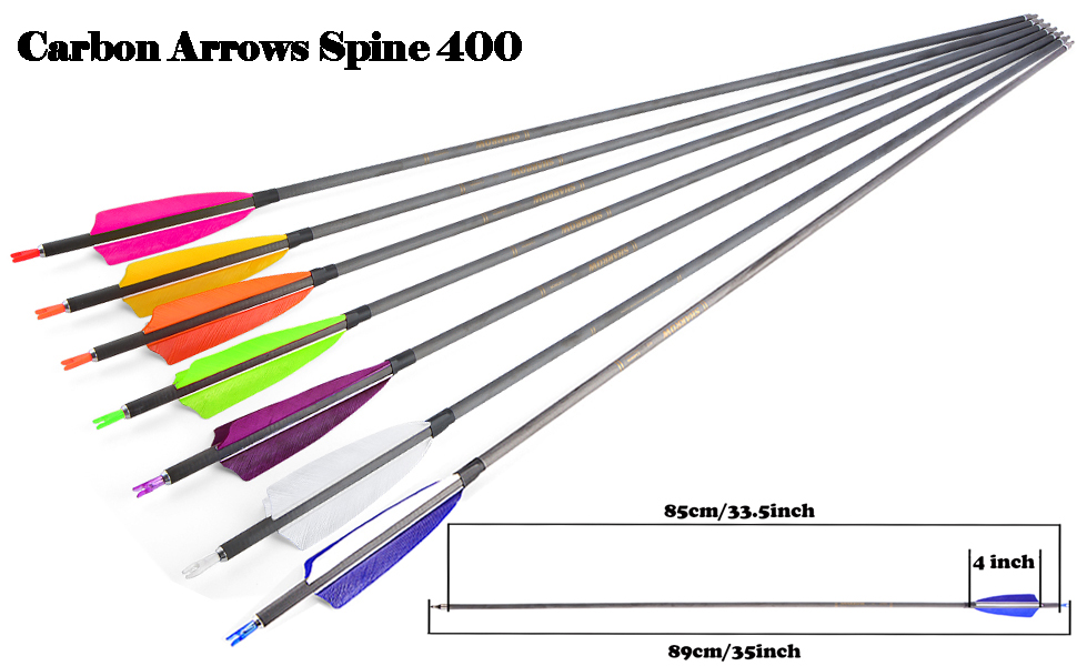 33 inch Carbon Arrow Hunting Arrows 400 Spine with Turkey Feather Fletching