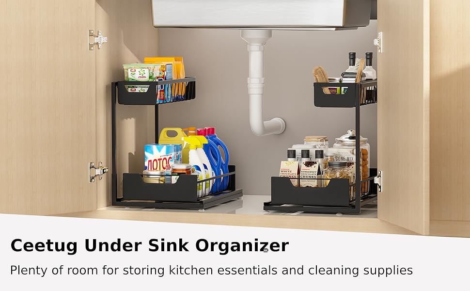 2 pack ceetug under sink organizer under kitchen sink