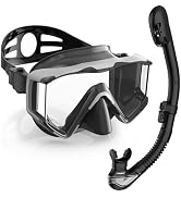 Greatever Snorkel Set Pano 3 Window Snorkel Mask Adult, Panoramic Wide View, Anti-Fog Scuba Divin...