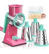Nexsujo Upgraded Rotary Cheese Grater with 3 Interchangeable Stainless Steel Drums, One-Press Pow...