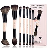 Jessup Makeup Brushes Set 7pcs Double Sided Makeup Brushes for Foundation Concealer Blush Eyeshad...