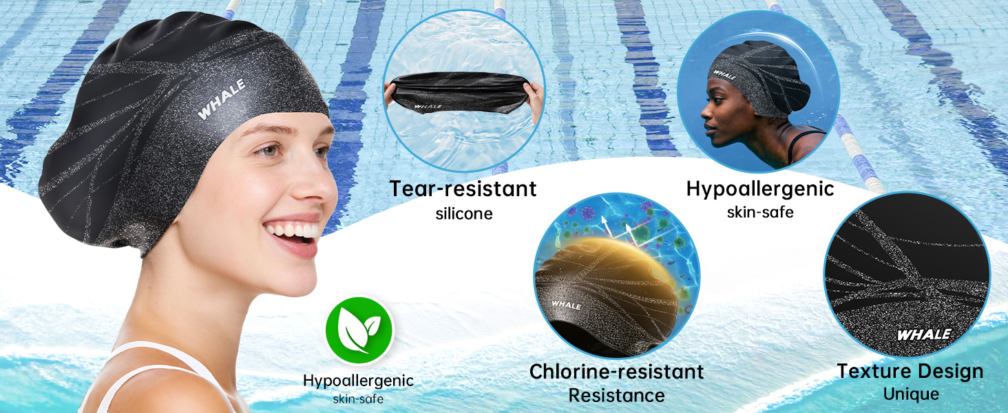 WHALE Swim Cap, unisex, comfortable to wear, chlorine-resistant, waterproof,