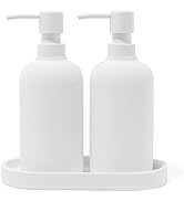 Yew Design - Matte White Soap Dispenser Set with Tray for Bathroom (15oz), 2X Soap Dispensers Plu...