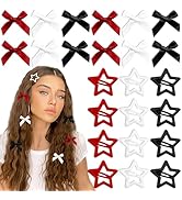YAEISM 24PCS Bow Hair Clips 3 Colors Red Star Hair Clips Black Satin Mini Hair Bows White Star Ba...