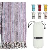 BAY LAUREL Turkish Beach Towel with Travel Bag 39 x 71 Quick Dry Sand Free Lightweight Large Over...