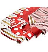 American Greetings Reversible All-Occasion Wrapping Paper, Red and Gold Patterns (4 Rolls, 120 sq...