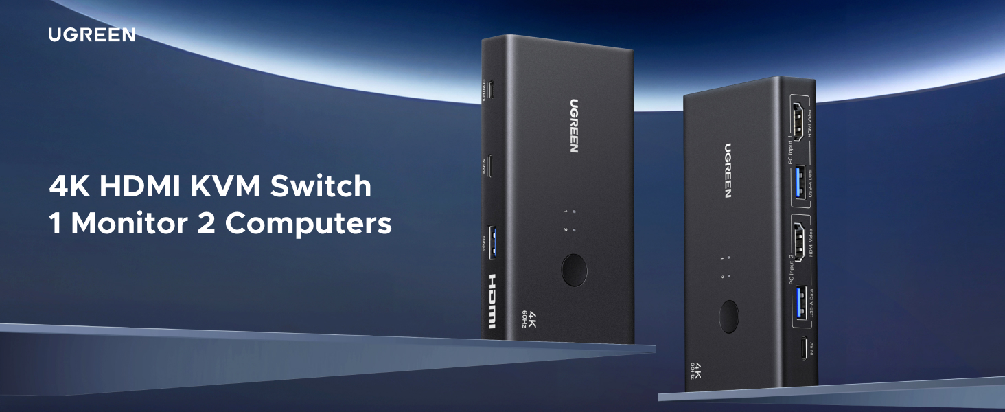 4K HDMI KVM Switch 1 Monitor 2 Computers