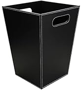 KINGFOM Classic Pu Leather Trash Can Wastebasket, Garbage Container Bin with Handles for Bathroom...