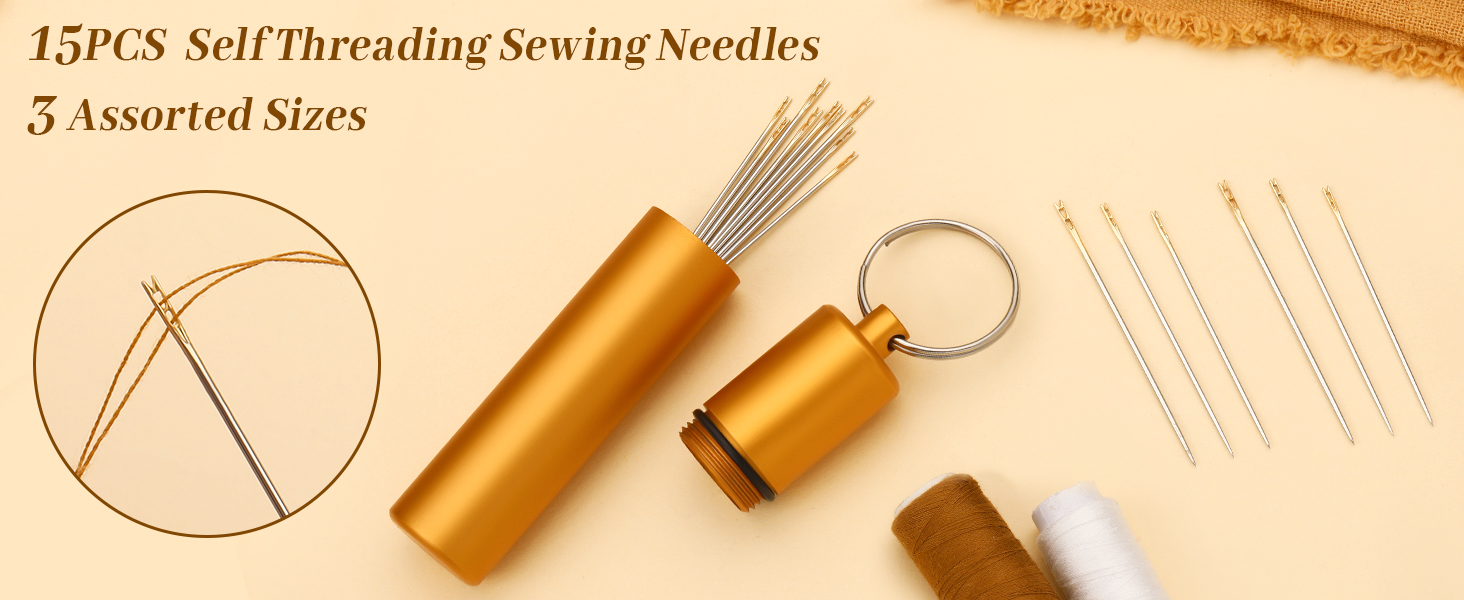 GarfxG 15 Pieces Self Threading Needles Easy Threading Needles Hand Sewing Needles