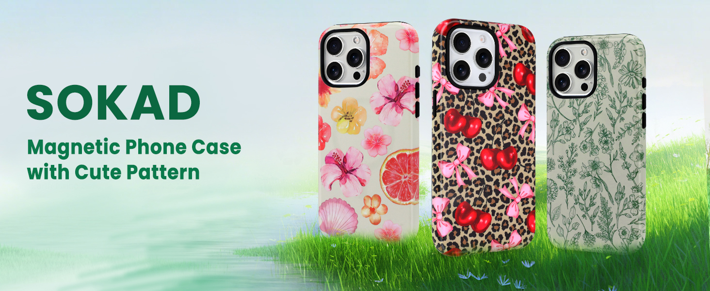 SOKAD Hibiscus Seashell Summer Flower Magnetic Phone Case with Screen Protector