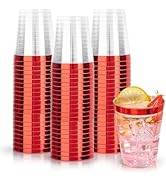 DaYammi 100 Pack Red Plastic Cups 10 Oz Clear Red Rimmed Plastic Cups for Party Fancy Disposable ...