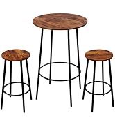 SUPER DEAL Round Pub Dining Set, 3 Piece Small Kitchen Table Set with 2 Counter Height Wood Bar S...