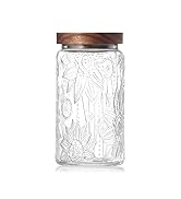 Vintage Glass Jar with Wood Lid - 34 OZ Airtight Storage Container for Kitchen Pantry Bathroom, D...