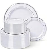 HOME BREEZE Gold Rim Plastic Plates Set, 120 Count Disposable Plates, 60 Dinner Plates 10 Inch an...