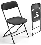 FurniEdge 2 Pack Black Plastic Folding Chairs, Outdoor Portable Folding Chair with Steel Frame, 3...