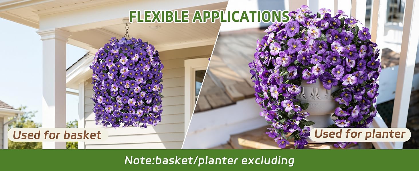 2 Pcs Artificial Pansy,pots and flower baskets not included