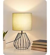 GOEBLESON Green Table Lamp, Small Sage Green Lamp with Linen Shade & Black Metal Base, Modern Nig...