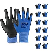 DULFINE Safety Work Gloves for Men & Women 12 Pairs, PU Coated Blue S | Seamless Knit, Smooth Gri...