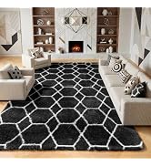 ONASAR 8x10 Area Rugs for Living Room, Fluffy Black and White Bedroom Rug, Geometric Boho Large S...