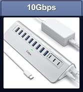 Powered USB Hub 10Gbps, intpw YH9AC 12 Port USB C Hub with 10Gbps USB C 3.2+2 USB A 3.2, 7 USB 3....