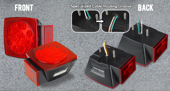 Partsam 12V IP68 Waterproof Square Led Trailer Light Stop Turn Tail License Light DOT Compliant