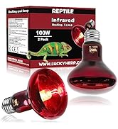 LUCKY HERP Infrared Heat Lamp 100W 2 Pack,Reptile & Amphibian Basking Spot Light Bulbs, Red Heat ...