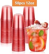 KesaPlan 50 Pcs Red Clear Plastic Cups for Party, 12 oz Disposable Stemless Wine Glasses, Cute Ro...