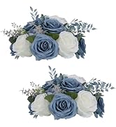 NUPTIO Flower Ball Centerpieces for Tables: Dusty Blue & White Artificial Rose Fake Floral Arrang...