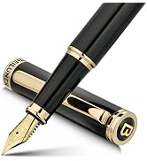 BEILUNER Black Fountain Pen,Stunning Luxury Pens with 24K Gold Accents, Gorgeous 24K Gilded Nib(M...