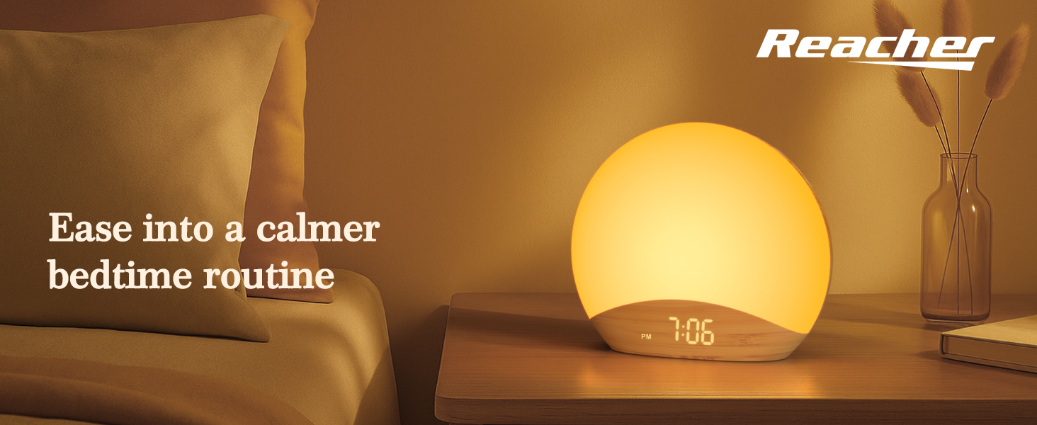 Reacher Sunrise Wake Up Alarm Clock with White Noise Sound Machine