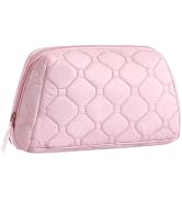 senbowe Small Makeup Bag,Travel Cosmetic Bag, Pink Puffy Padded Make Up Bag for Women, Wide-open ...