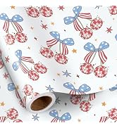RUSPEPA Cherry Bow Wrapping Paper Roll, Mini Roll, Red White Blue Bow with Balls Design Gift Wrap...