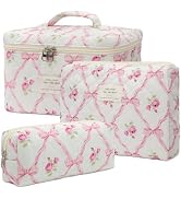honitty Makeup Bag,Quilted Cosmetic Bag,Large Floral Make Up Bag for Women,Cotton Makeup Bag Set,...