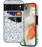 Obbii Compatible with Google Pixel 9/9 Pro/10/10 Pro Card Slot Phone Case, Cute Blue Floral Desig...