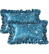 EXQ Home Ruffled Satin Pillowcase for Hair and Skin Queen Size- Sun Printed Silk Pillowcase 2 Pac...