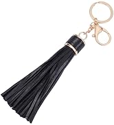 CALFOVERA PU Leather Handbag Charms Car Keychain Black Tassel Pendant Handbag Key Fob Holder Leat...