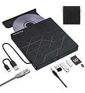 Super External CD DVD Drive, USB 3.0 DVD Burner with Ethernet Adapter, 3 USB and 2 TF/SD Card Por...