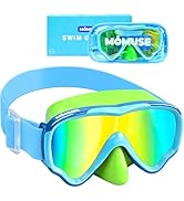 MOMUSE Kids Swim Goggles with Soft Fabric Strap 3-14, Swimming Goggles 3D No-Leak Nose Cover UV P...