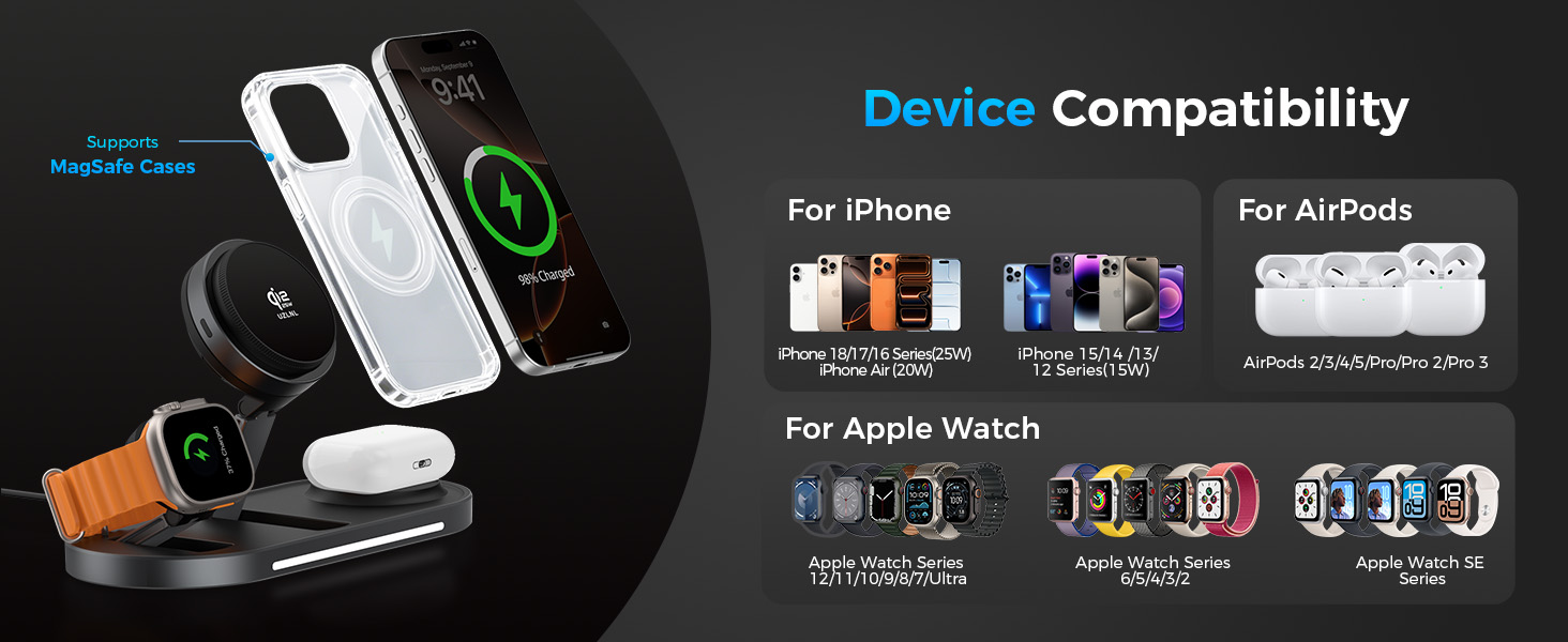 25W 3 in 1 Wireless Charging Station