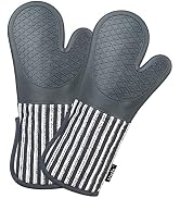 Alselo Silicone Oven Mitts Heat Resistant 932? with Waterproof & Non-Slip Kitchen Mittens, Set of...