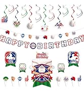 HonuGoGo 36PCS Baseball Birthday Party Decoration Kit – Happy Birthday Banner, Hanging Swirls, Ce...