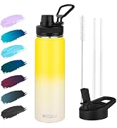 MEZMUT Insulated 24oz Stainless Steel Water Bottle with Straw & 2 Lids - Sports Metal Cup - Doubl...