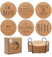 Cork Mat Drink Coasters with Holder - 6Pcs Cork Coasters for Drinks Home Bar Table Coasters for C...
