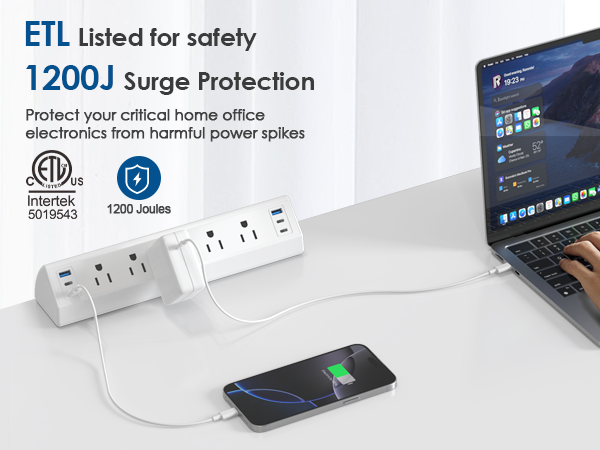 Desk Clamp Power Strip USB C Surge Protector