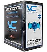 Vertical Cable CAT6, 550 MHz, UTP, 23AWG, 8C Solid Bare Copper, Plenum, 1000ft, Bulk Ethernet Cab...