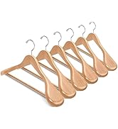 Amber Home 6 Pack Wide Shoulder Wooden Suit Coat Hangers with Non Slip Pants Bar, Solid Wood Jack...