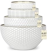 Ollieroo Ceramic Mixing Bowls, Set of 4 Embossed Nesting Bowls, Large Stoneware prepping bowls fo...