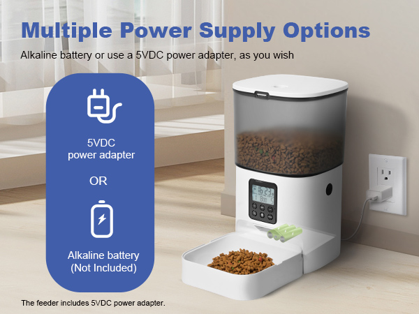 Multiple power supply options cat feeder