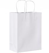 FACEBAG 50-Pack White Kraft Paper Gift Bags: 8x4.25x10.5 Inches, Paper bag with handles, Gift bag...