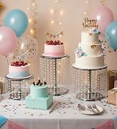 LANLONG Silver Metal Cake Stand for Set of 3, 12in Round Wedding Cupcake Holder for Table, Desser...